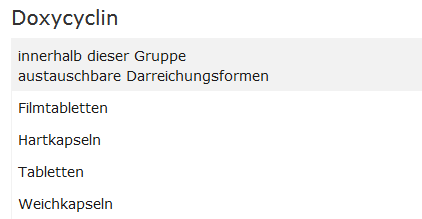 Abb.: DeutschesArztPortal „Austauschbare Darreichungsformen“ gemäß Anlage VII, Teil A der Arzneimittel-Richtlinie